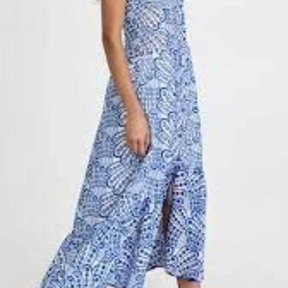 NWT Charo Ruiz Ibiza "IRENE" M Embroidered Crochet Lace Dress Cotton White Blue - Picture 10 of 11